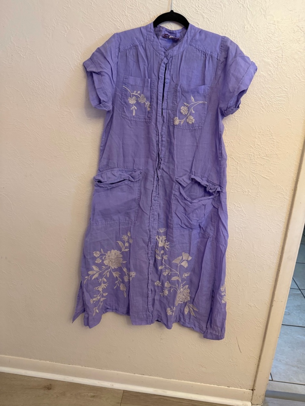 Johnny Was Lavender Maxi Dress with Cream Embroidery